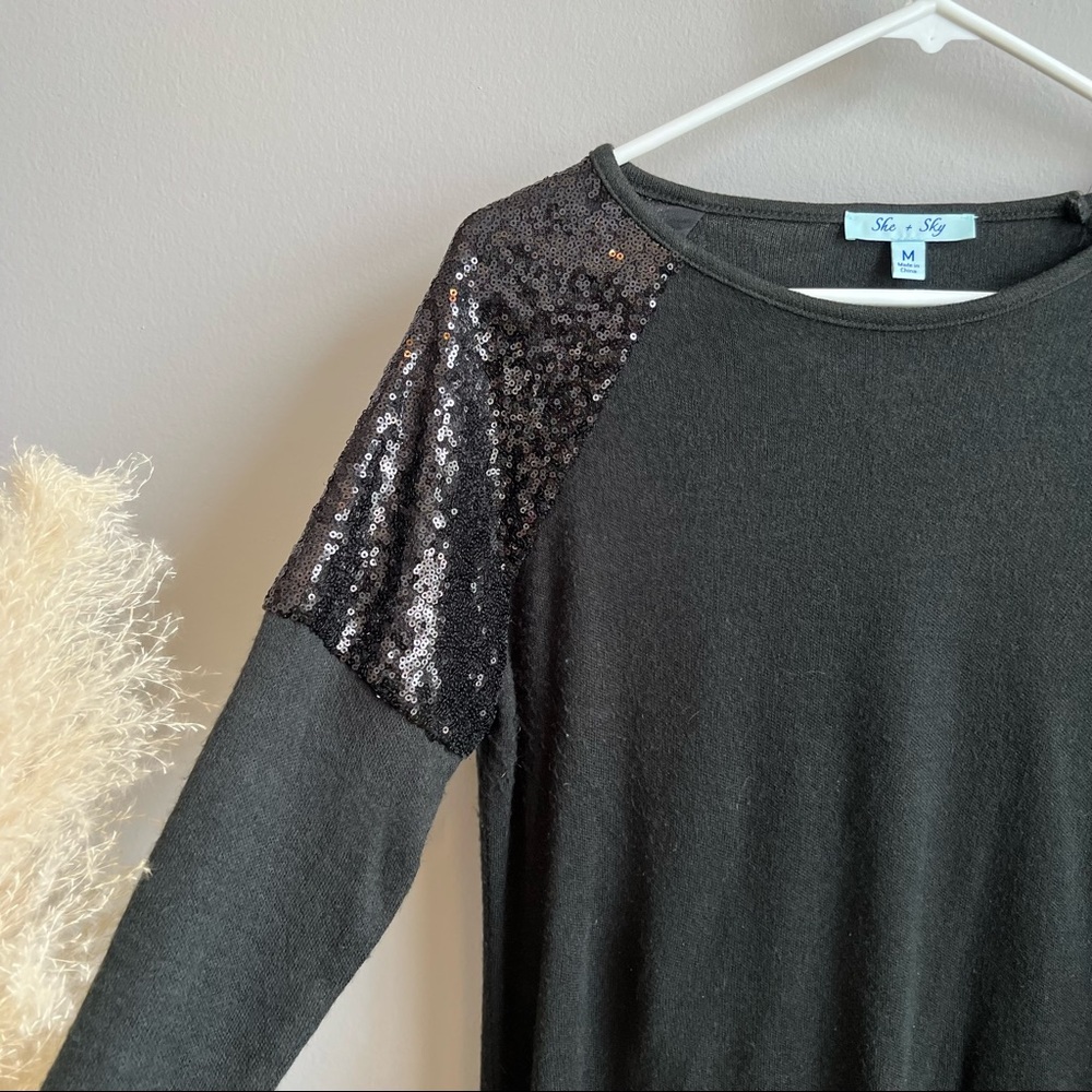 She + sky black sweater, sequin shoulders ✨💕 fun festive - size M